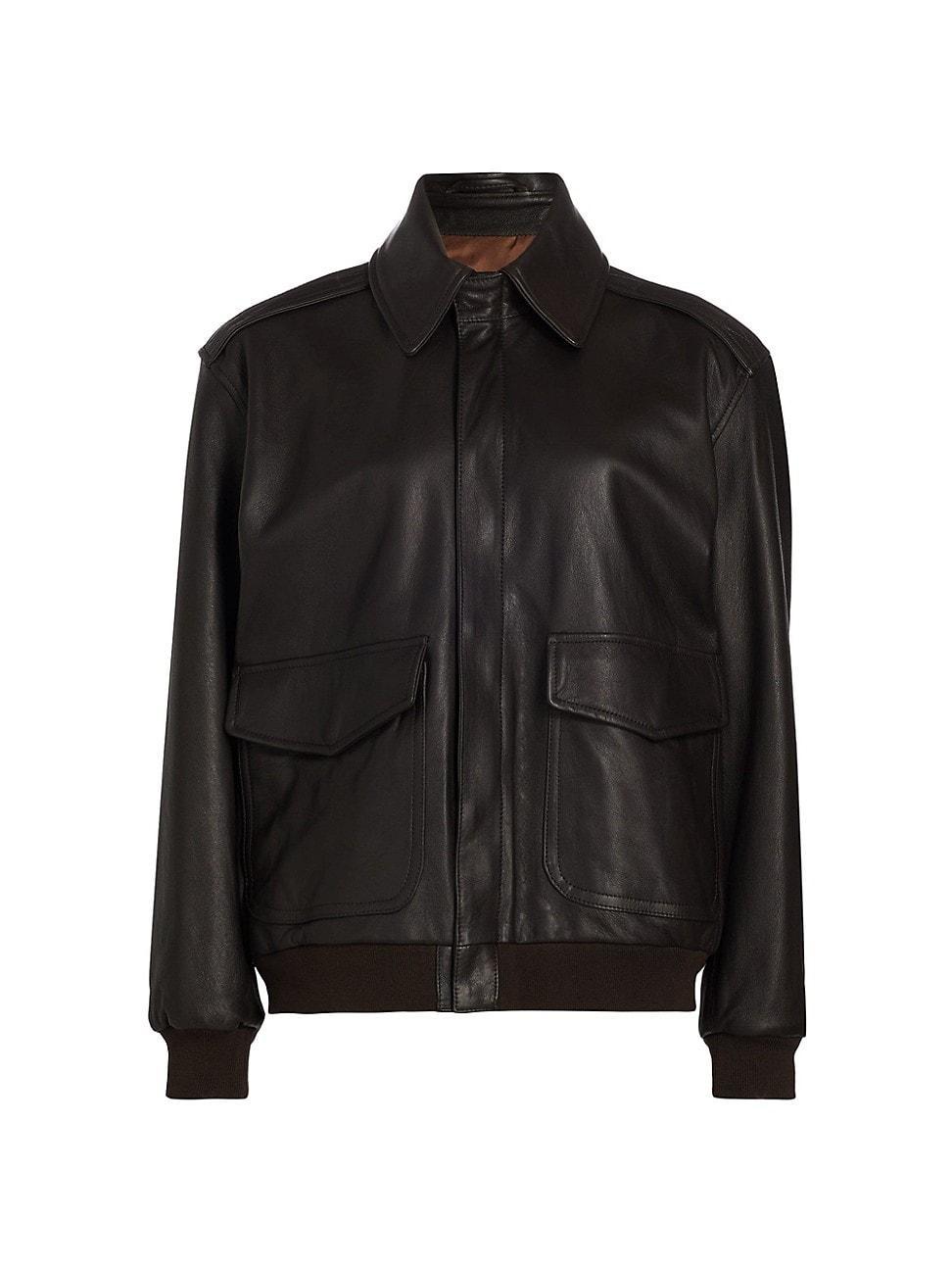 Womens Leather Bomber Jacket Product Image