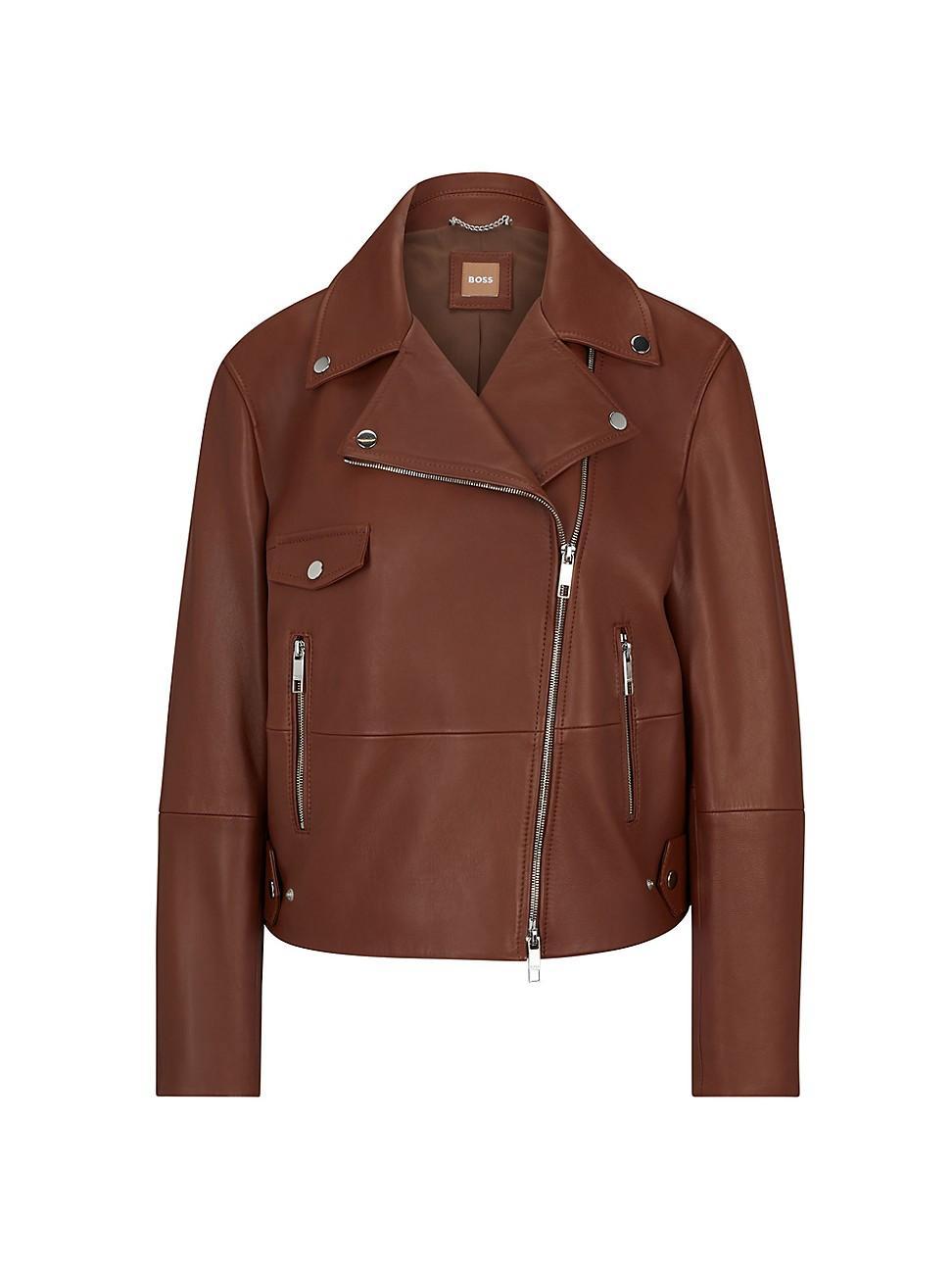 Womens Leather Jacket with Signature Lining and Asymmetric Zip Product Image