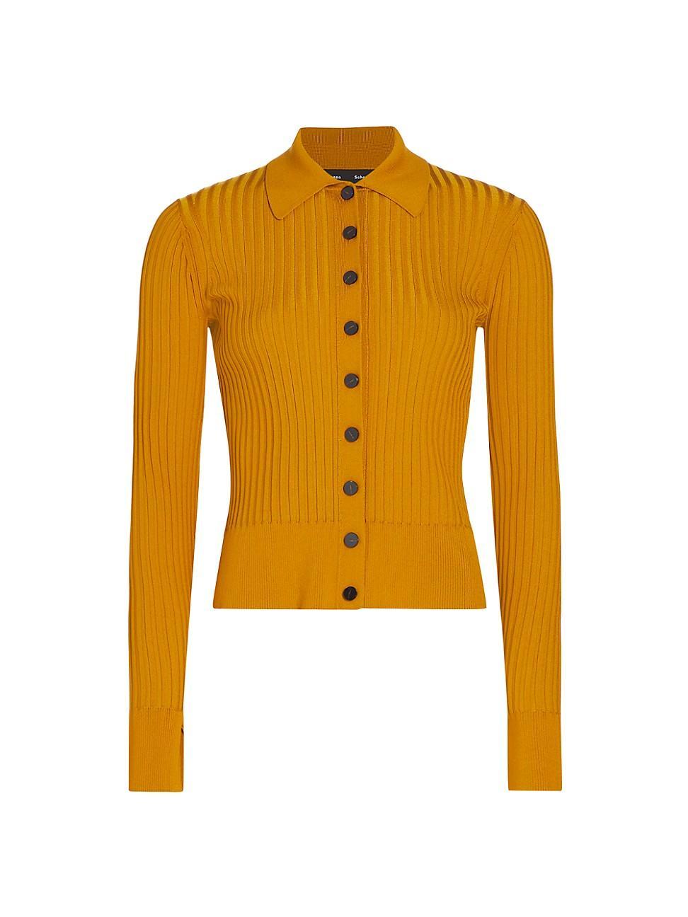 Womens Rib-Knit Polo Cardigan Product Image