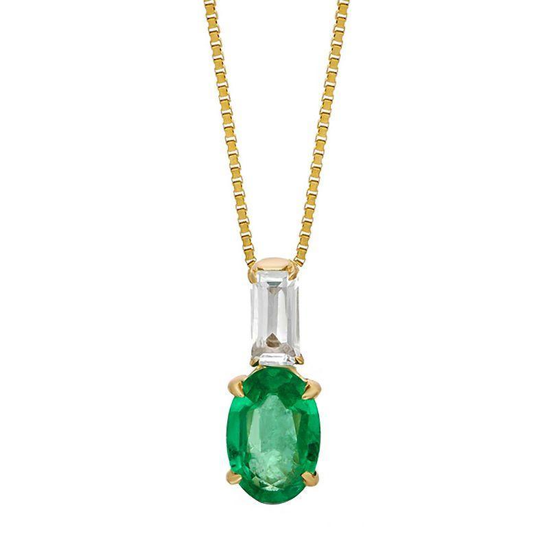 Gemminded 10k Gold White Topaz & Emerald Pendant Necklace, Womens Green Product Image