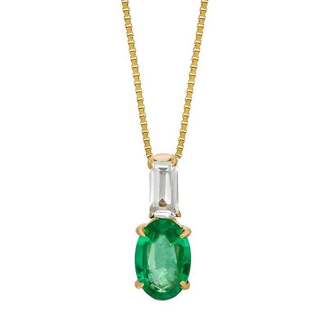 Gemminded 10k Gold White Topaz & Emerald Pendant Necklace, Womens Green Product Image