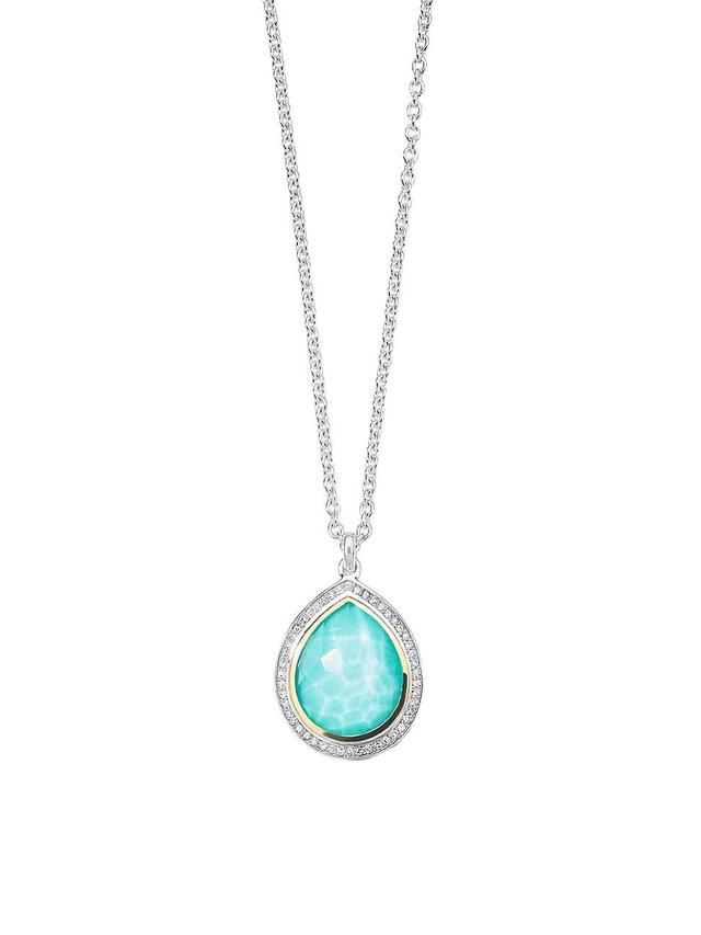 Womens 2T Rock Candy Teardrop 18K Gold, Sterling Silver, Turquoise & Diamond Small Pendant Necklace Product Image