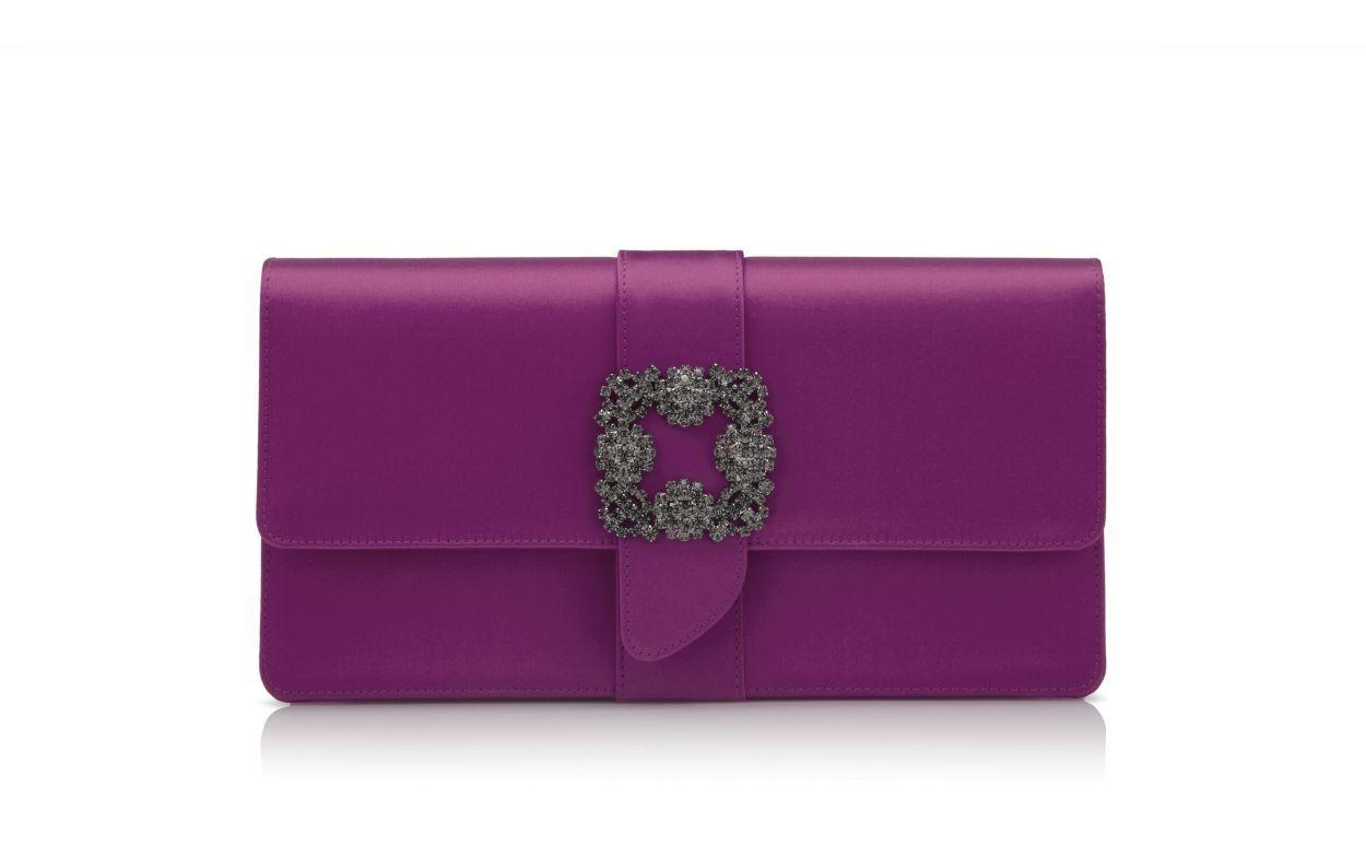 CAPRI Dark Fuchsia Satin Jewel Buckle Clutch Product Image