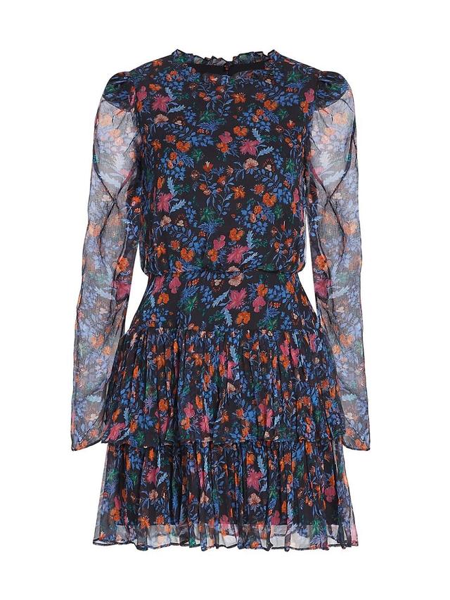 Womens Vine-Print Crinkle Silk Chiffon Minidress Product Image