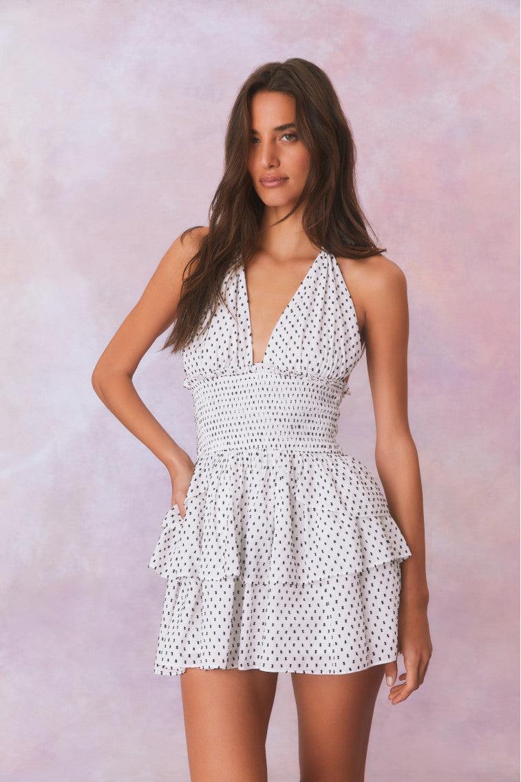 Deanna Polka Dot Halter Mini Dress Product Image