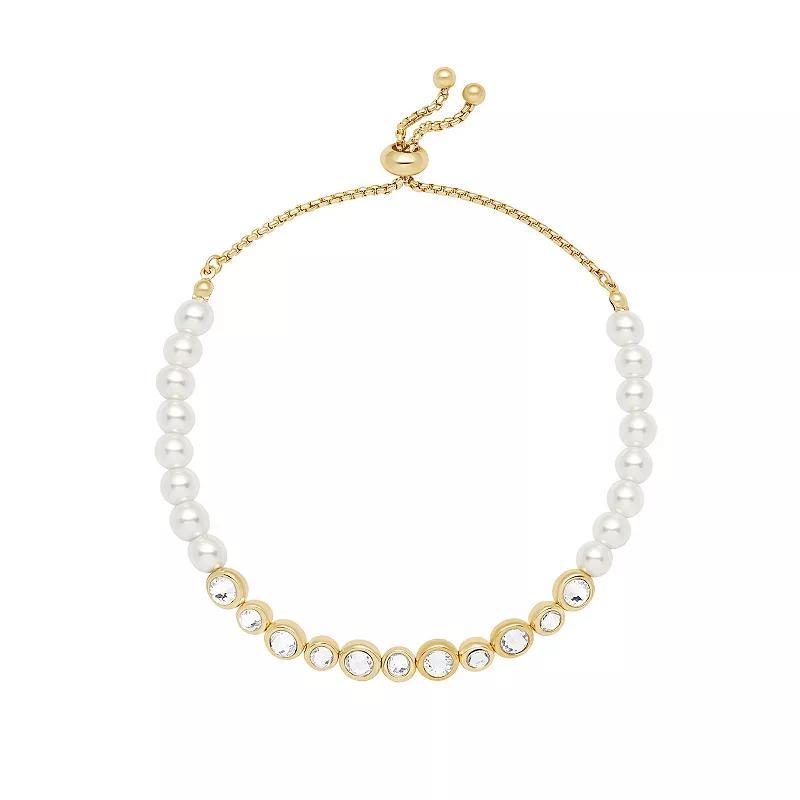 Emberly Gold Tone Crystal & Simulated Pearl Adjustable Bracelet, Womens, White Product Image