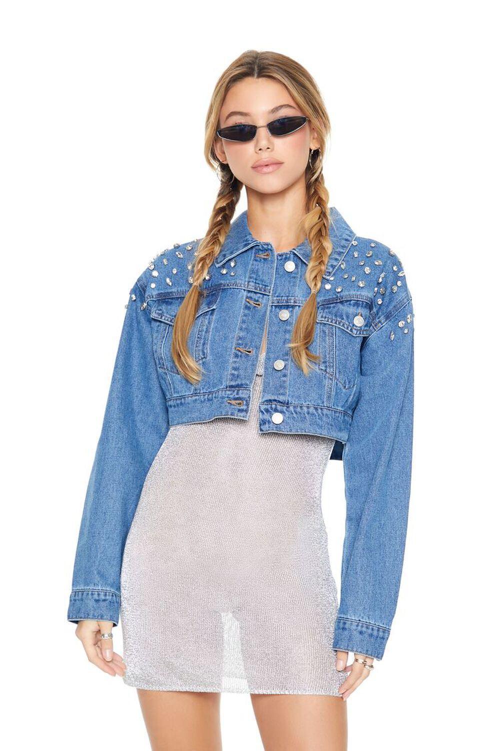 Faux Gem Cropped Denim Jacket | Forever 21 Product Image