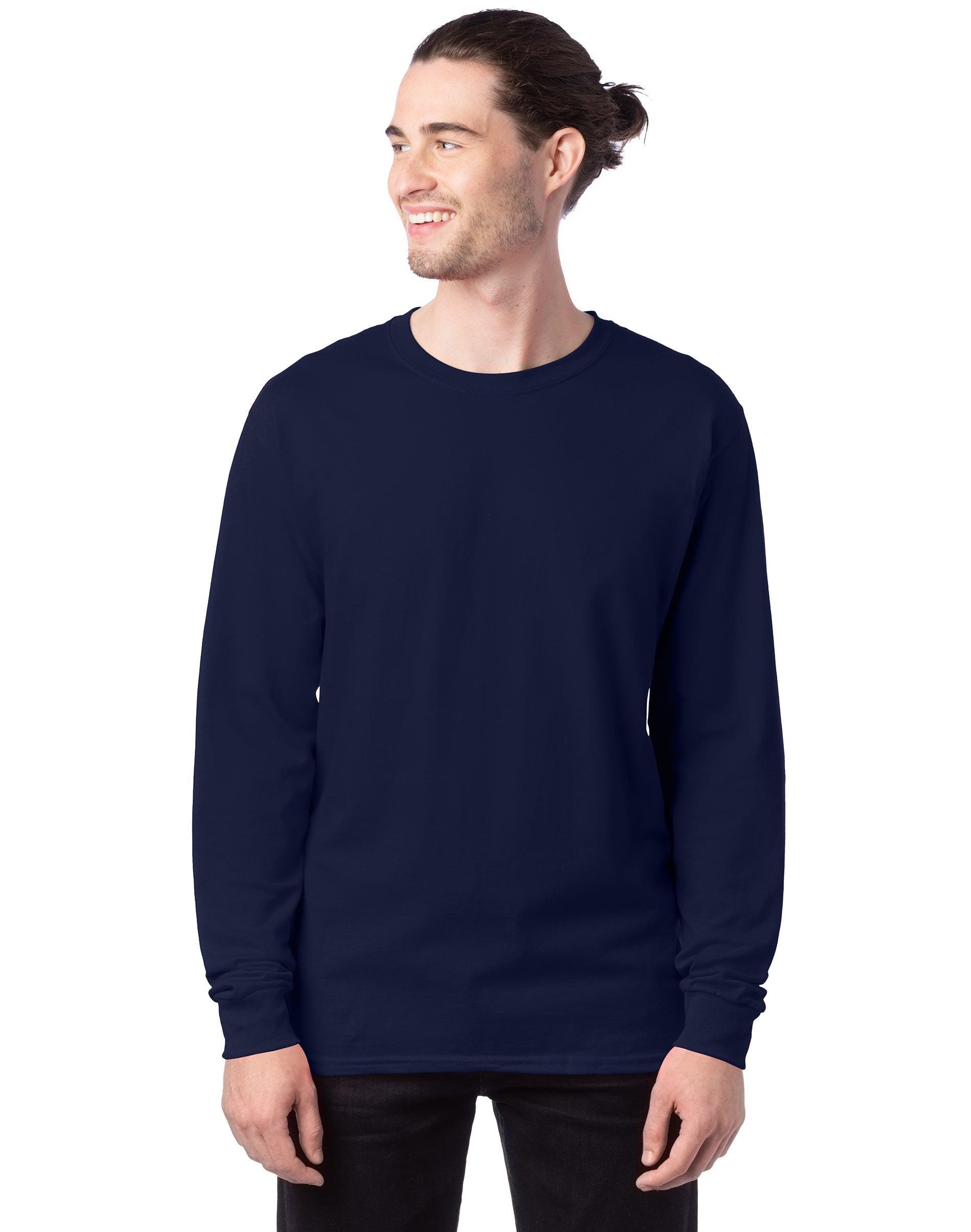 Hanes Essentials Mens Cotton Long Sleeve T-Shirt Athletic Navy S Product Image