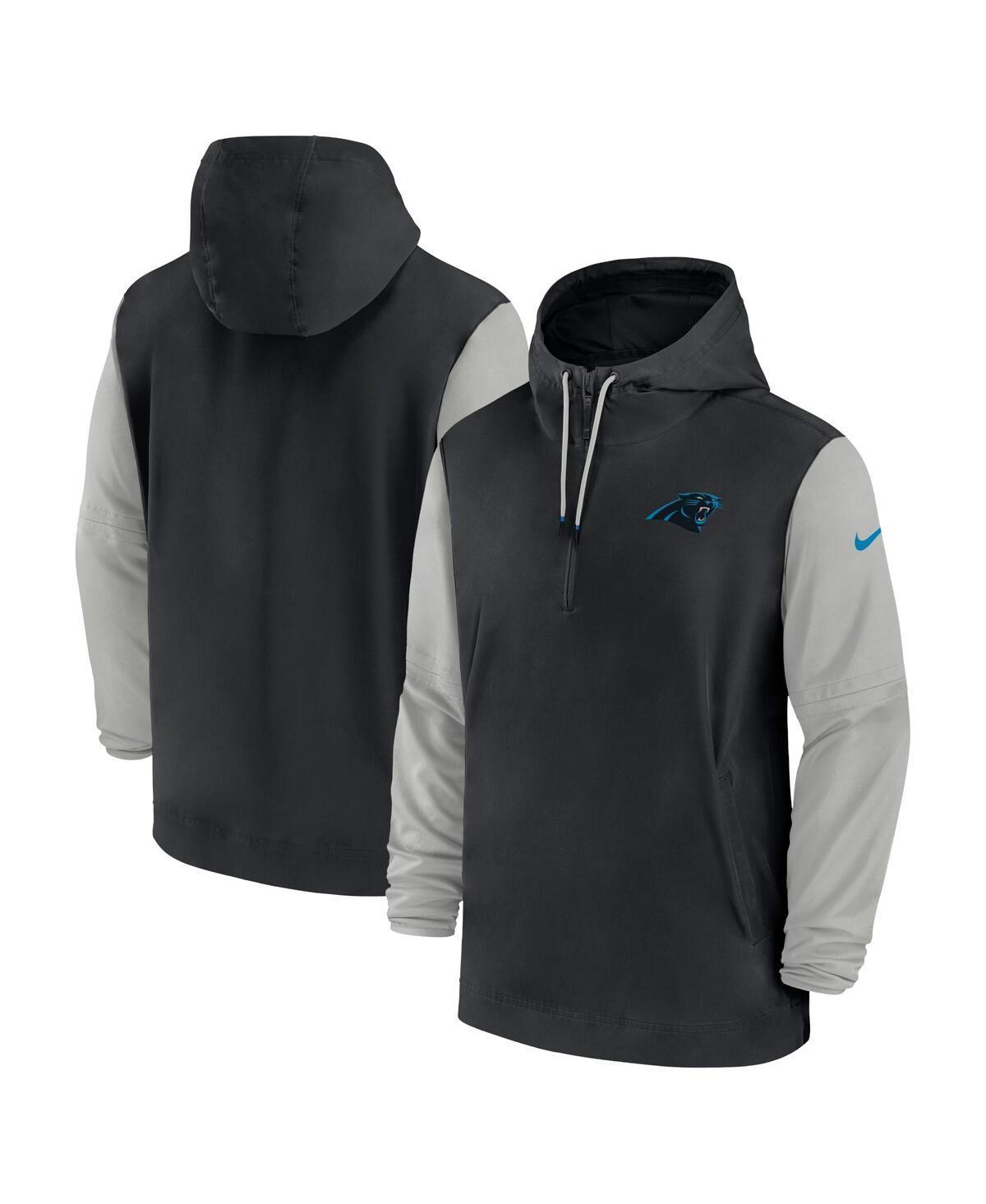 Nike Mens Black Carolina Panthers 2024/25 Sideline Pre-Game Player 1/2-Zip Hoodie Jacket - Black, Gray Product Image