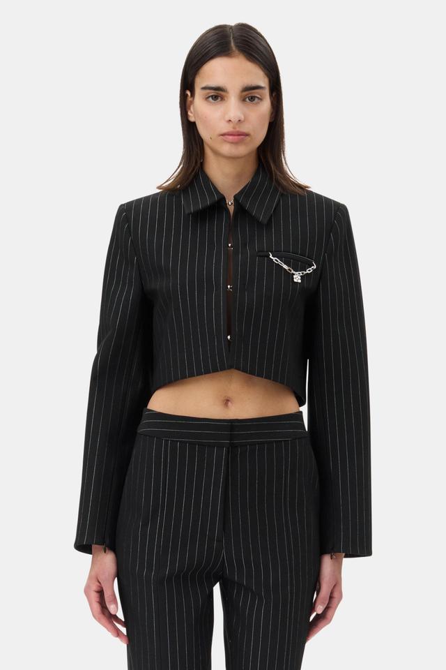 Black Pinstriped Cropped Blazer Product Image