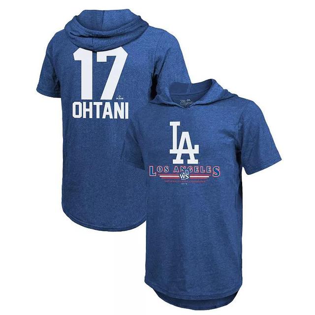 Mens Majestic Threads Shohei Ohtani Royal Los Angeles Dodgers 2024 National League Champions Name & Number Tri-Blend Hoodie T-Shirt Product Image