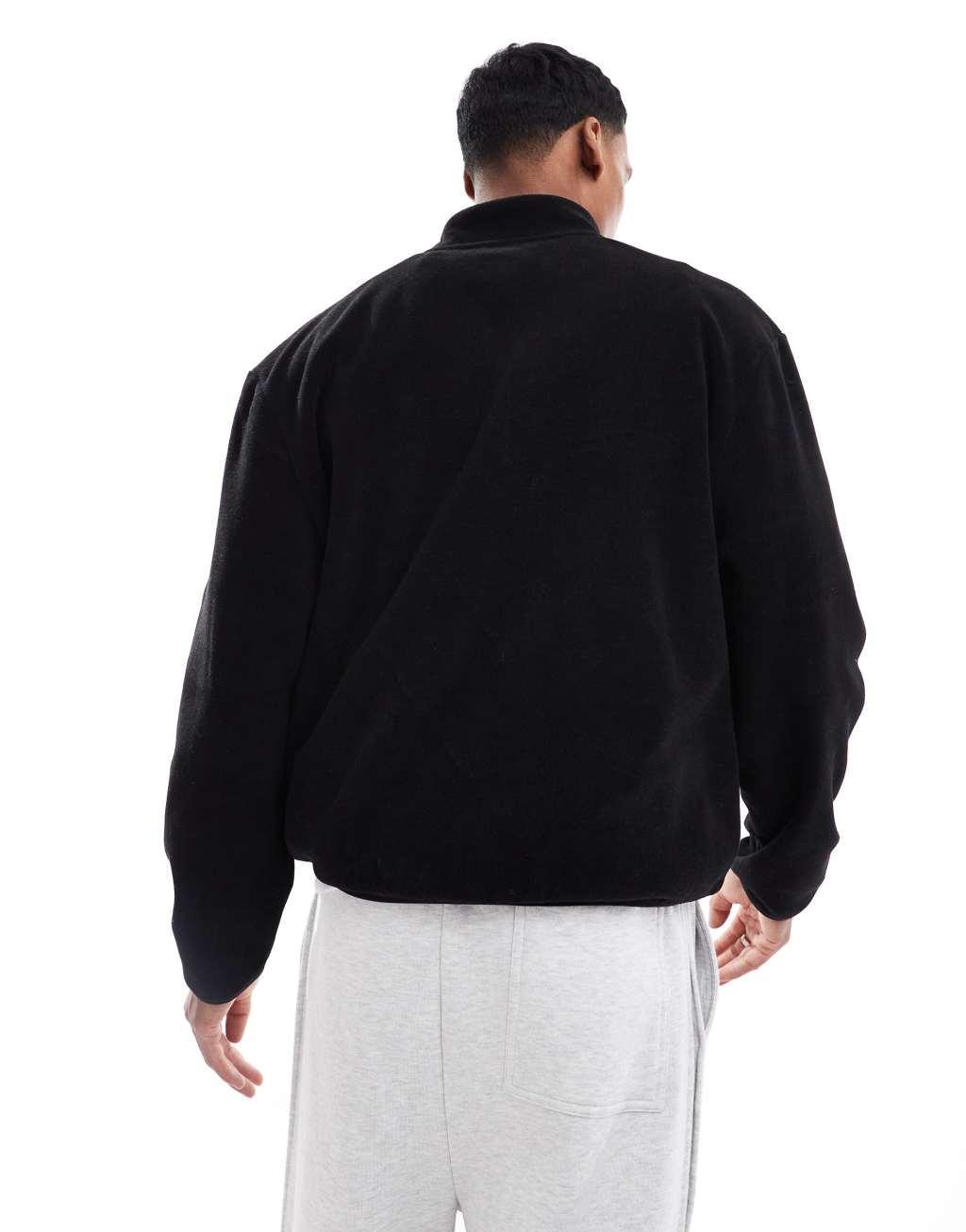 ASOS DESIGN boxy half zip fleece sweatshirt with embroidery in black Product Image