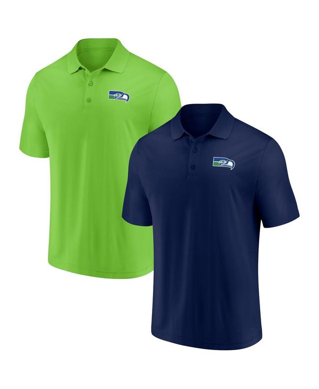 Mens Fanatics College Navy and Neon Green Seattle Seahawks Home and Away 2-Pack Polo Shirt Set - Navy Product Image