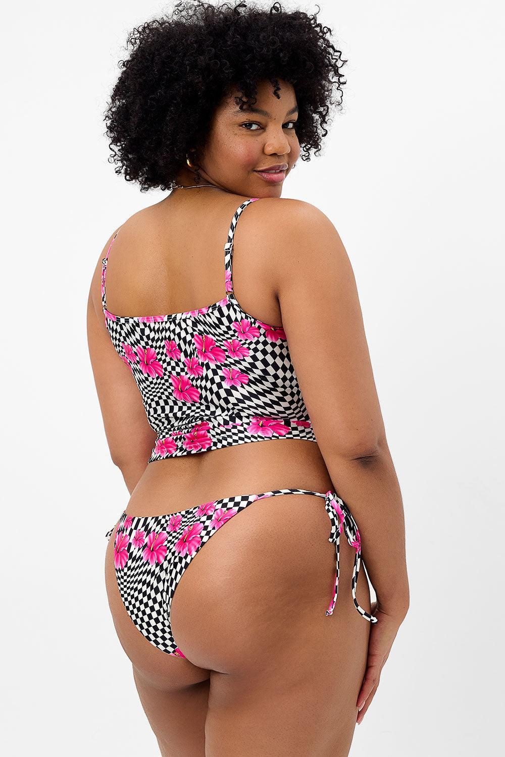 Keira Shine Cheeky Bikini Bottom - Black Morrison Hibiscus Product Image