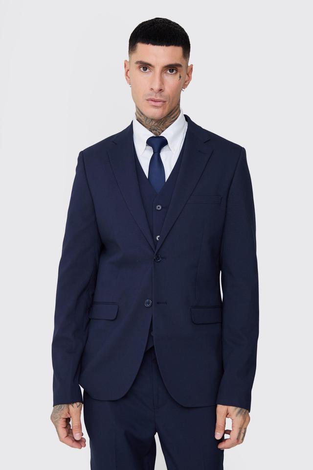 Tall Essential Slim Fit Suit Jacket In Navy | boohooMAN USA Product Image