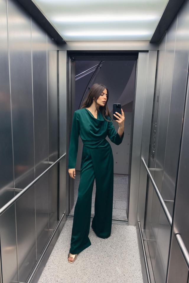 CREPE JUMPSUIT WITH PLEATS AT WAIST Product Image