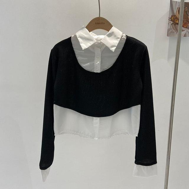 Collar Panel Mock Two Piece Sweater Product Image