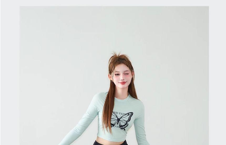 Set: Long-Sleeve Butterfly Print Swim Top + Swim Skirt Product Image