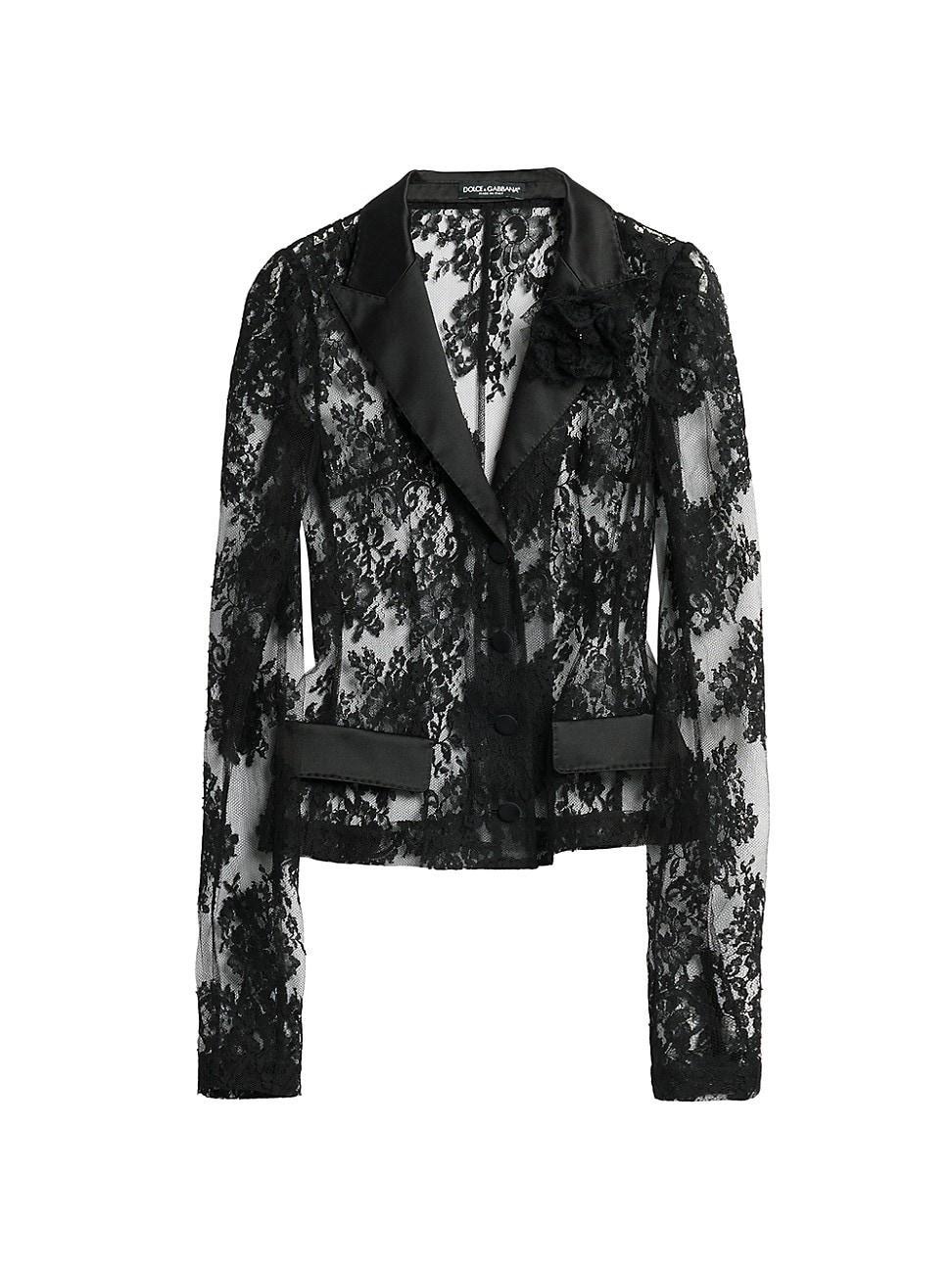 Dolce & Gabbana Sheer Floral Lace & Satin Jacket Product Image