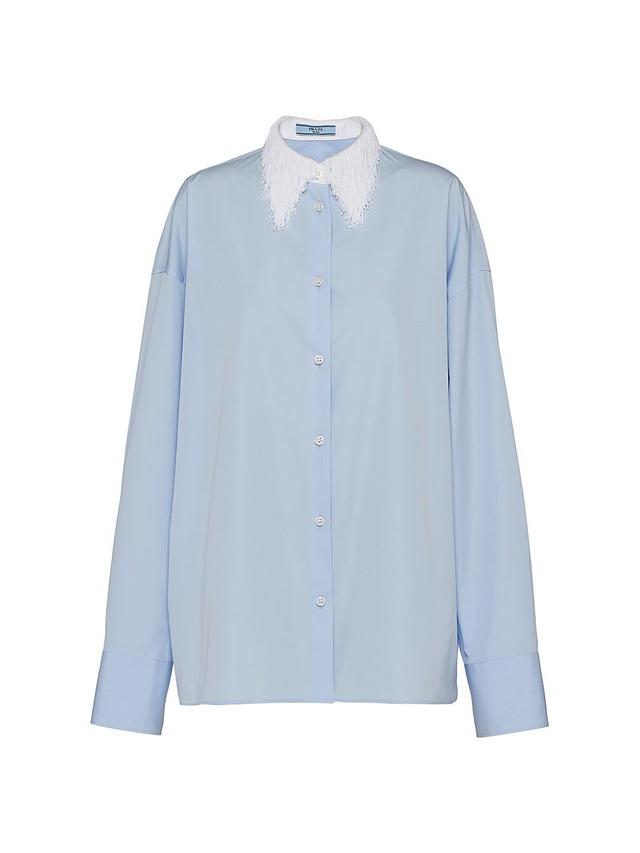 Womens Poplin Shirt with Fringed Collar Product Image