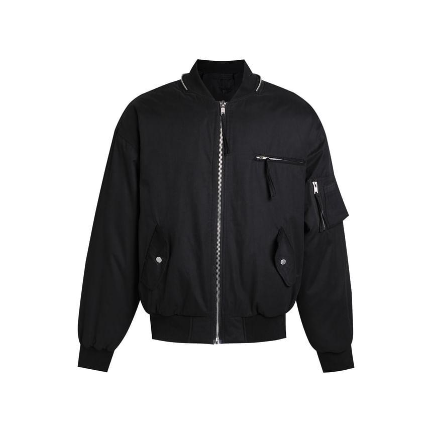 Plain Zip-Up Bomber Jacket Product Image