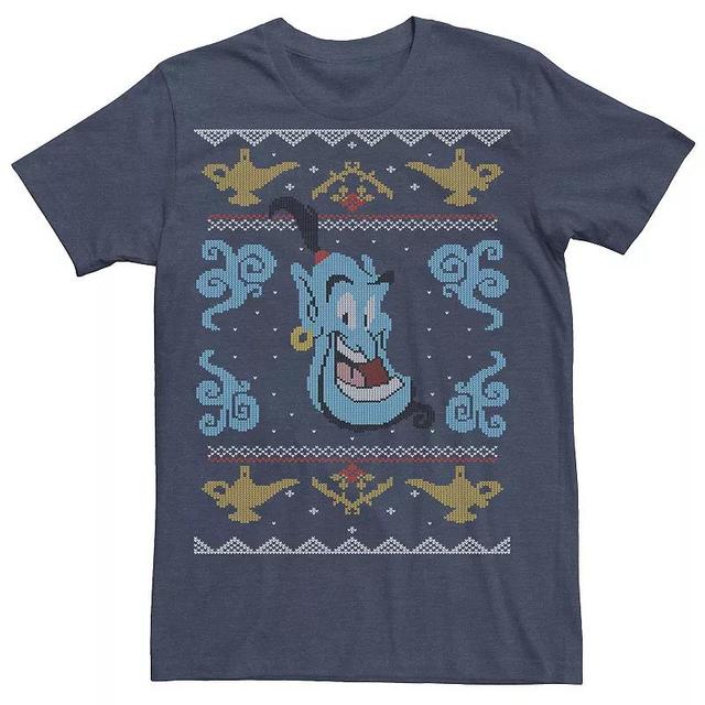 Disneys Aladdin Genie Mens Ugly Christmas Sweater Tee Navy Grey Product Image