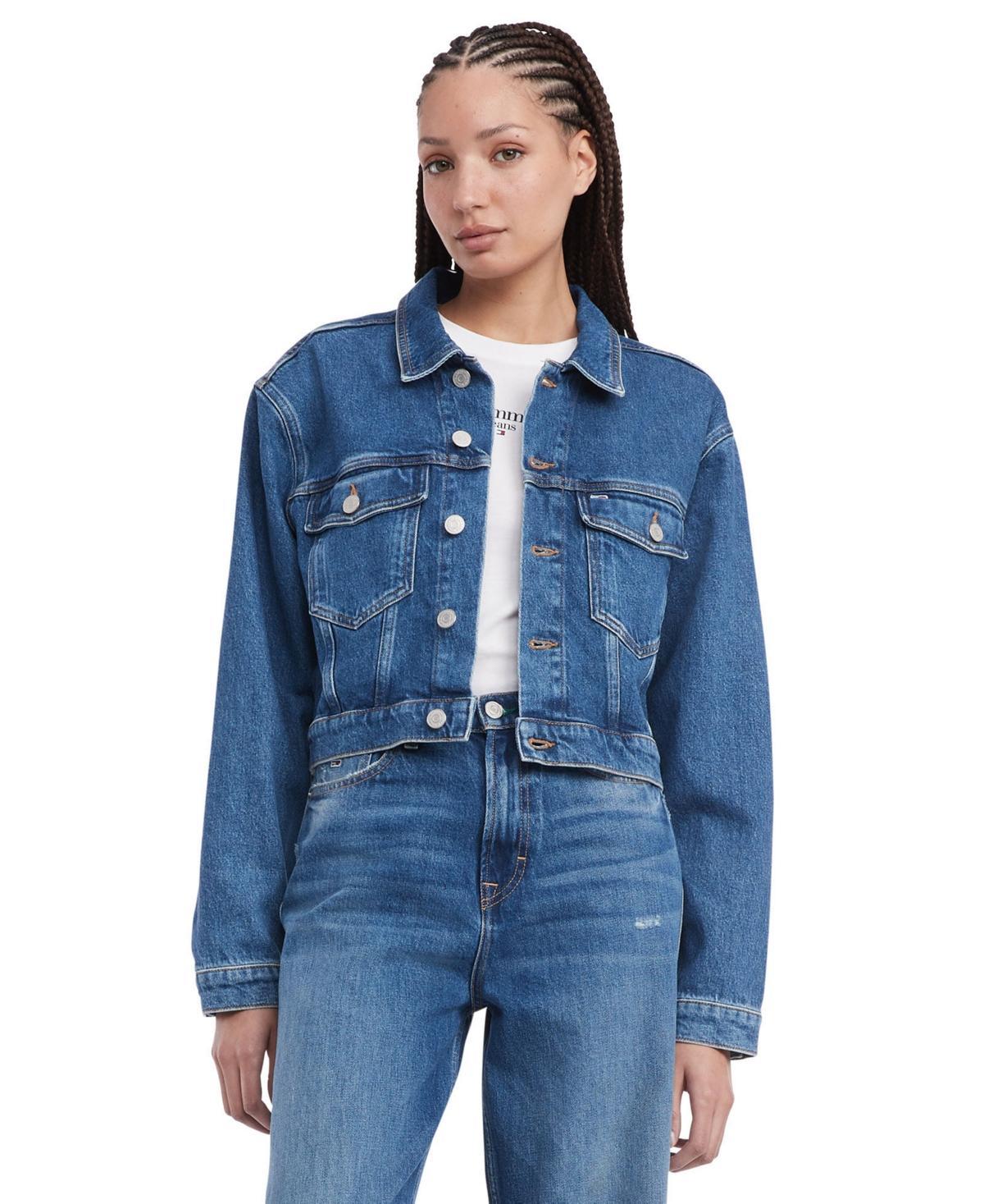 Tommy Jeans Womens Claire Cropped Denim Flag Jacket Product Image