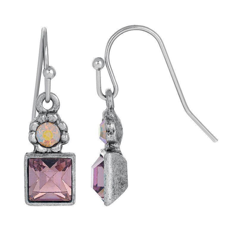 1931 Silver Tone Aurora Borealis Flower & Purple Crystal Earrings, Womens Product Image