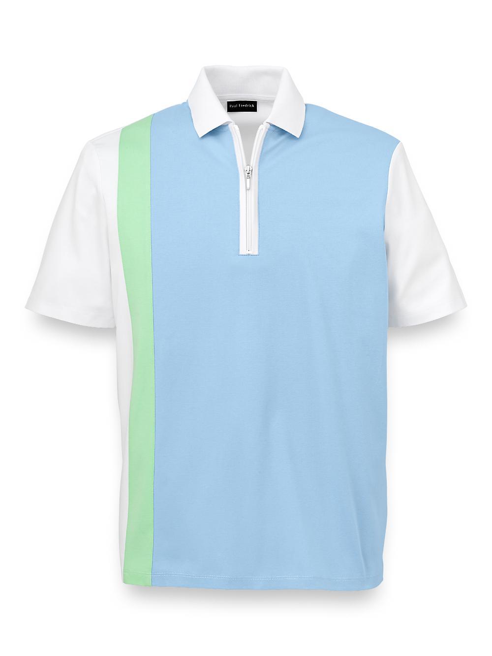 Mercerized Cotton Quarter Zip Polo - Ice Blue Product Image