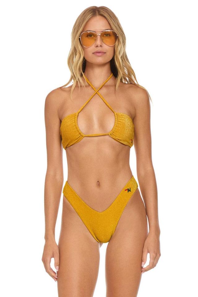 SPARKLE ST TROPEZ BANDEAU HALTER BIKINI TOP - GOLD Female Product Image