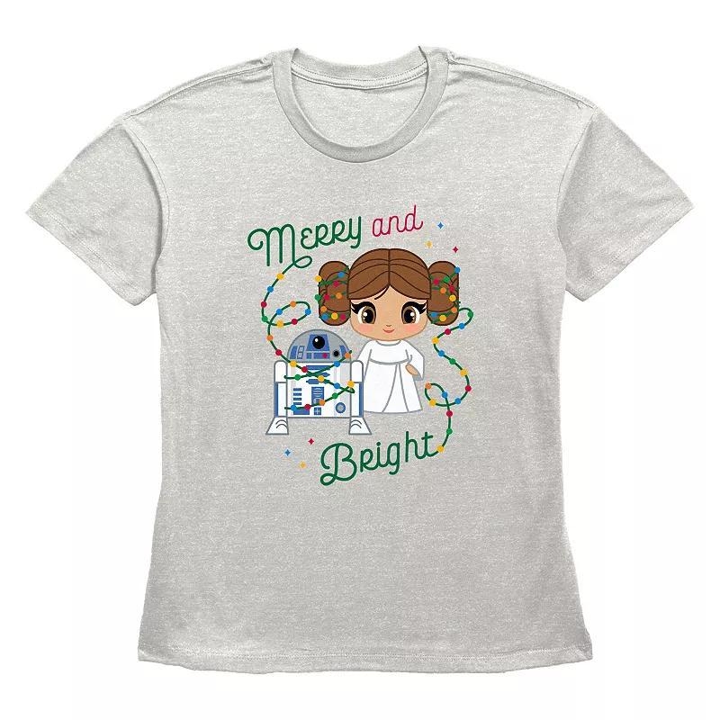 Womens Star Wars R2-D2 And Princess Leia Organa Merry And Bright Graphic Tee Product Image