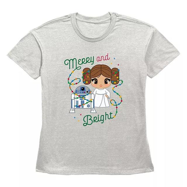 Womens Star Wars R2-D2 And Princess Leia Organa Merry And Bright Graphic Tee Product Image