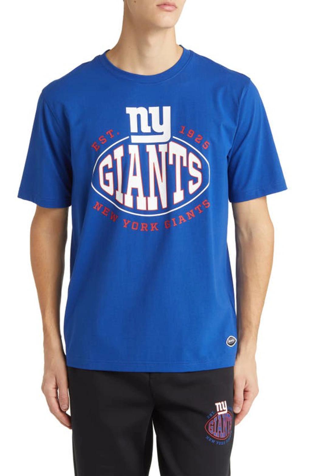 HUGO BOSS Boss X Nfl Stretch-cotton T-shirt With Collaborative Branding In Giants Medium Blue Product Image