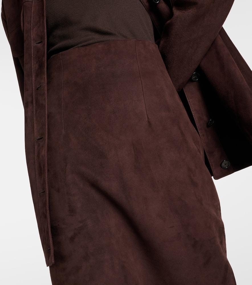 KHAITE Loxley High-waist Suede Midi Skirt In Brown Product Image