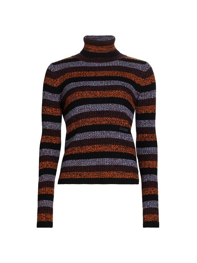 Womens Striped Merino Wool Turtleneck Sweater Product Image