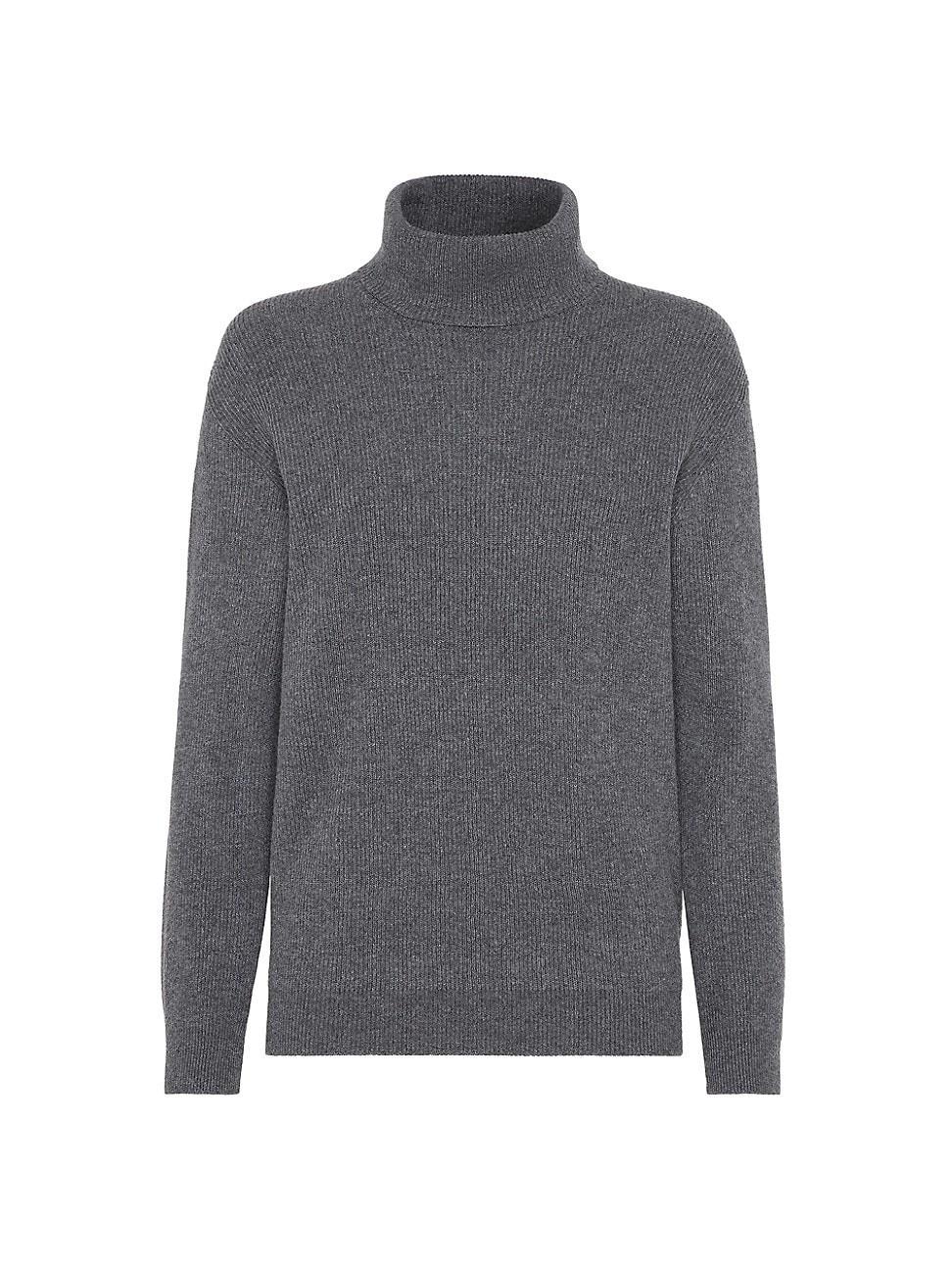 Womens Cashmere English Rib Turtleneck Sweater with Monili Product Image