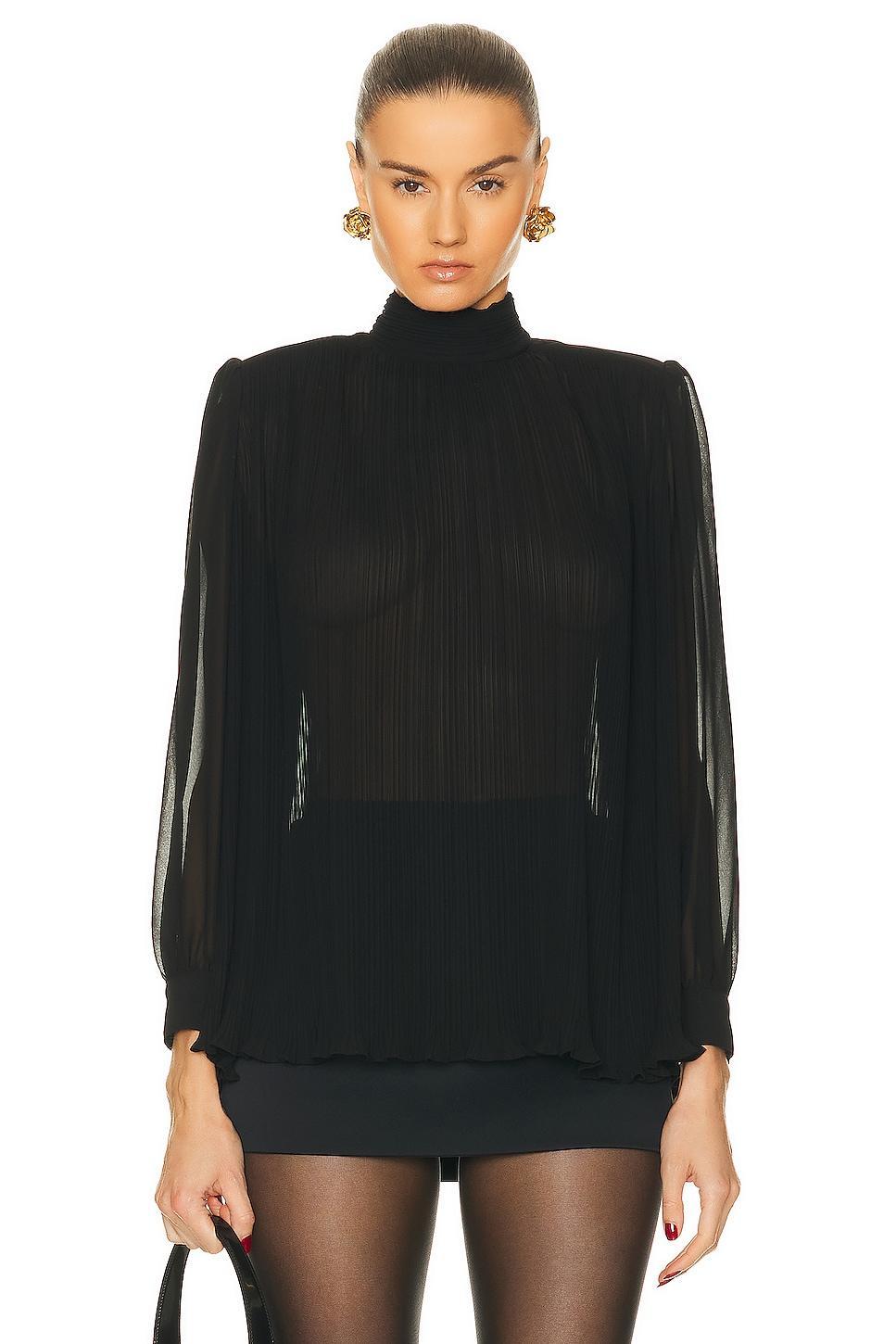 FRAME Strong Shoulder Pleated Blouse Black. (also in S). Product Image