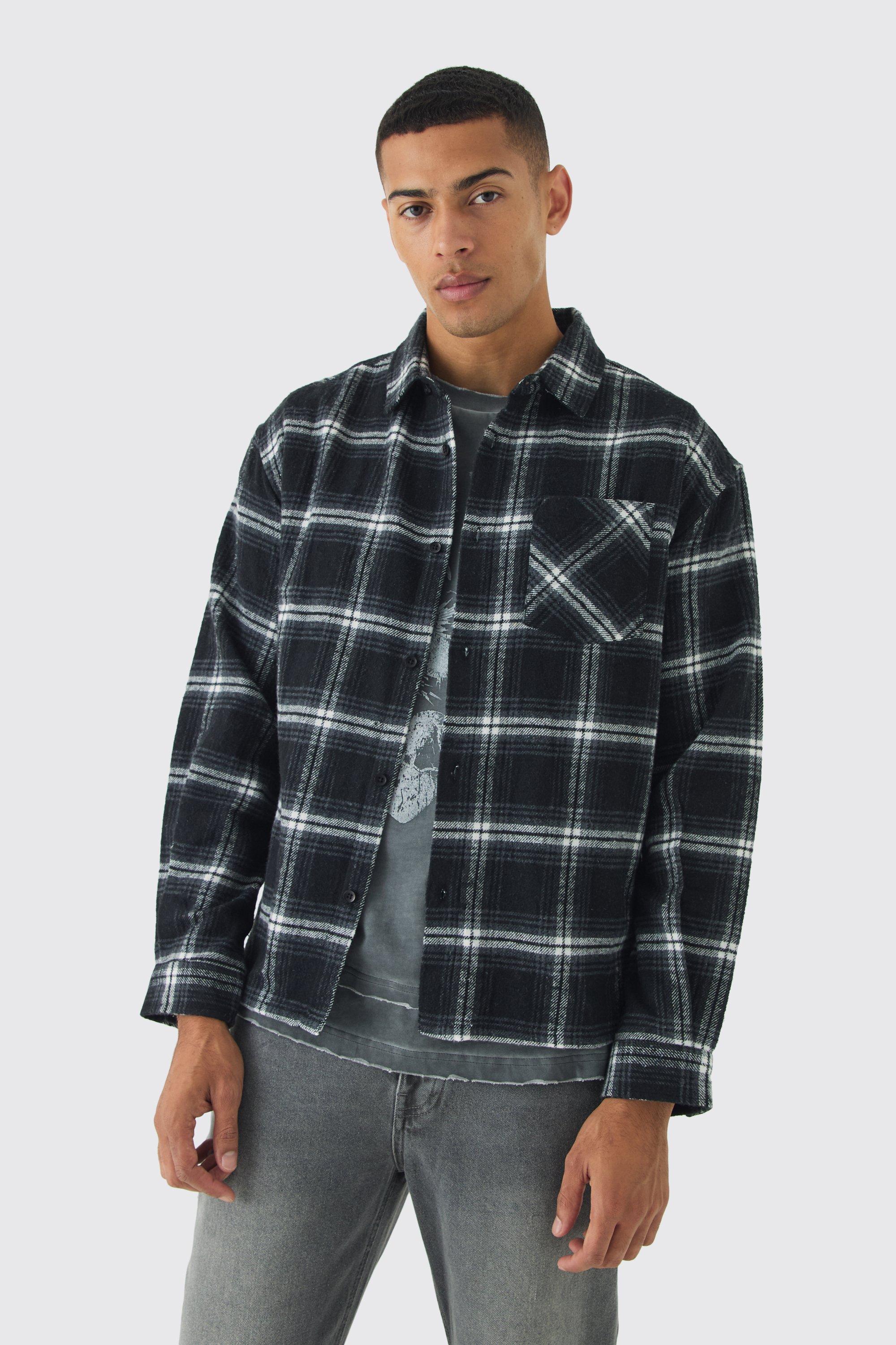 Oversized Flannel Plaid Long Sleeve Shirt | boohooMAN USA Product Image