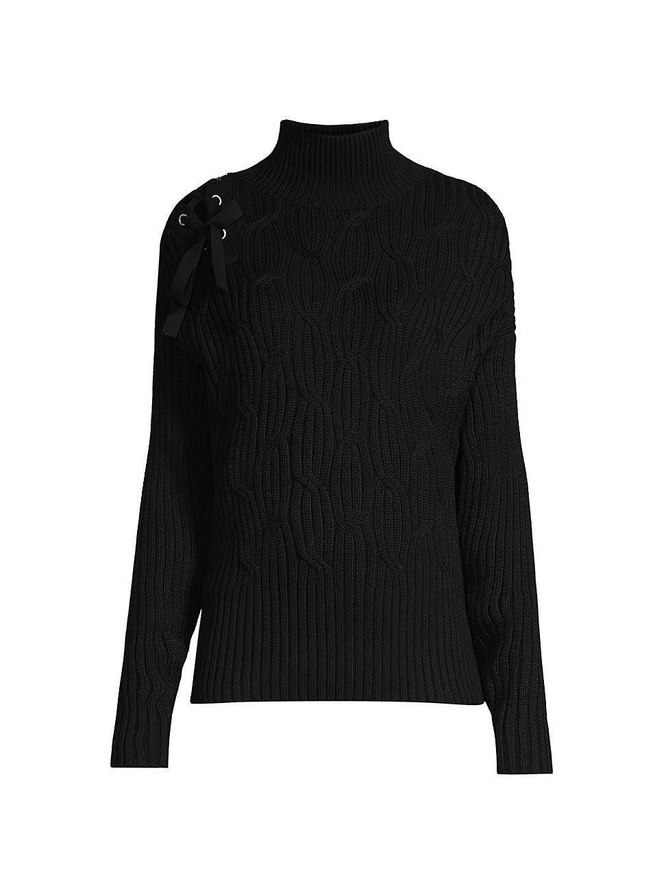 Womens Lace-Up Cable-Knit Sweater Product Image