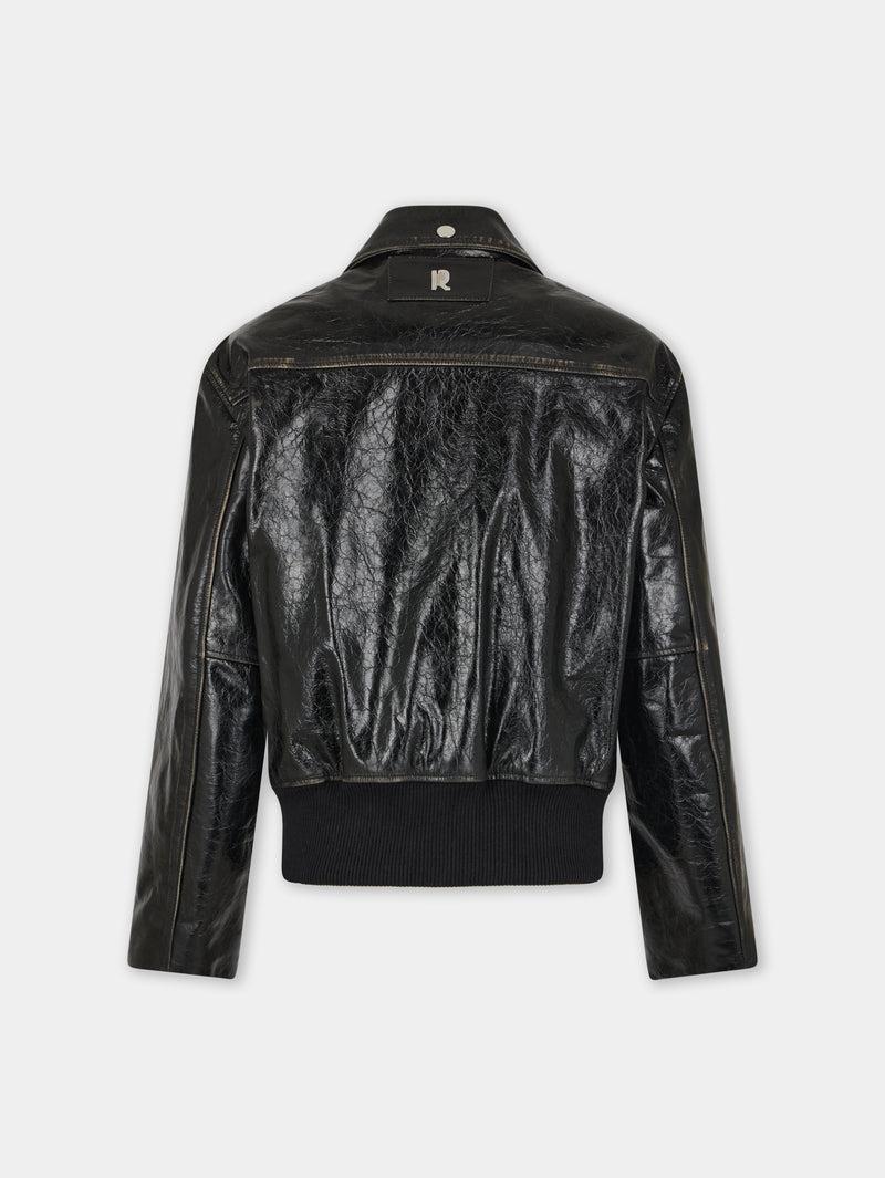 BLACK AVIATOR BLOUSON JACKET IN LEATHER Product Image