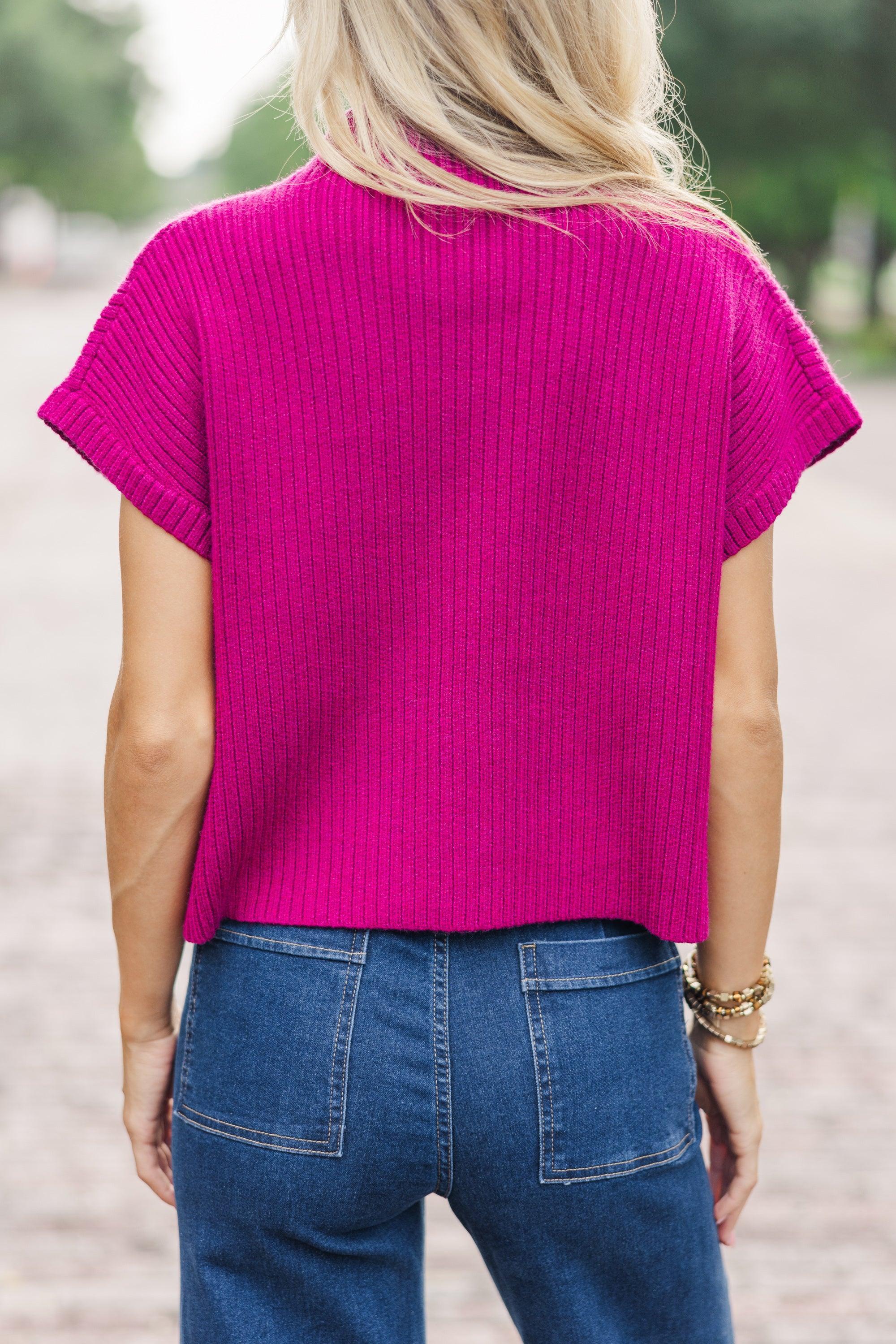 Open Your Mind Magenta Purple Short Sleeve Sweater Female Product Image