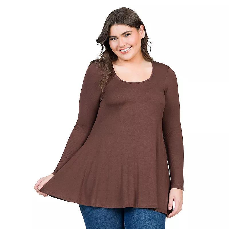 Plus Size 24Seven Comfort Apparel Poised Long Sleeve Swing Tunic Top, Womens Purple Product Image