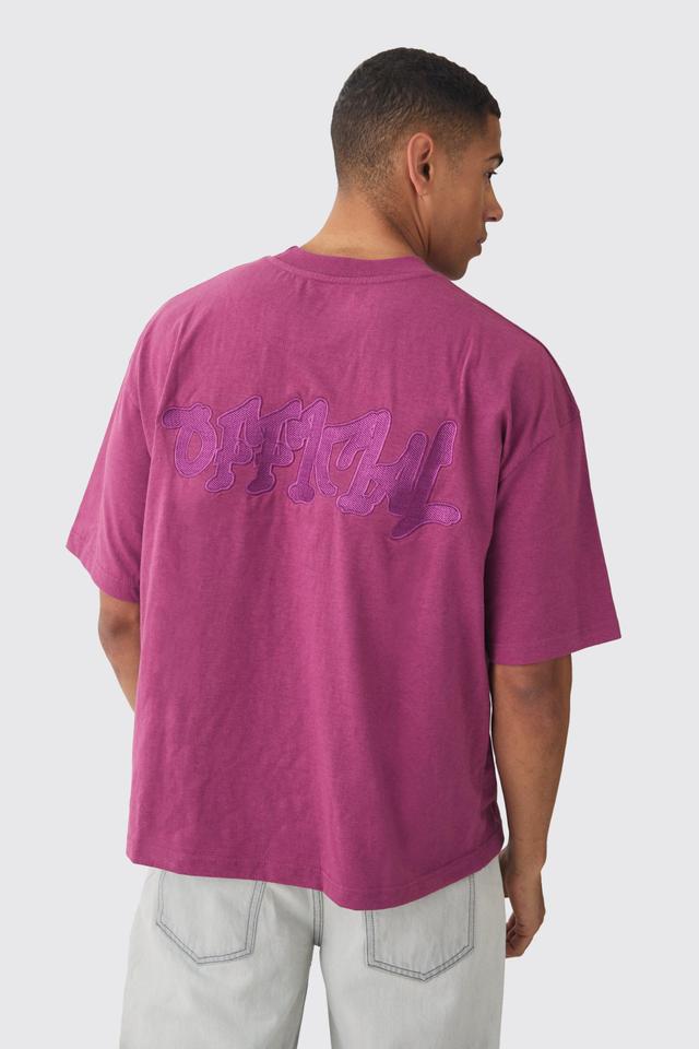 Oversized Boxy Extended Neck Heavyweight Embroidered T-shirt | boohooMAN USA Product Image