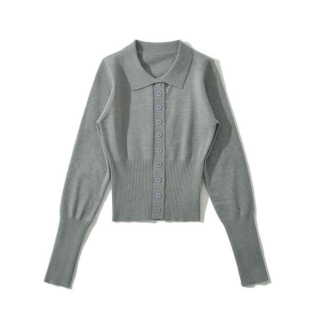 Collar Plain Cardigan Product Image