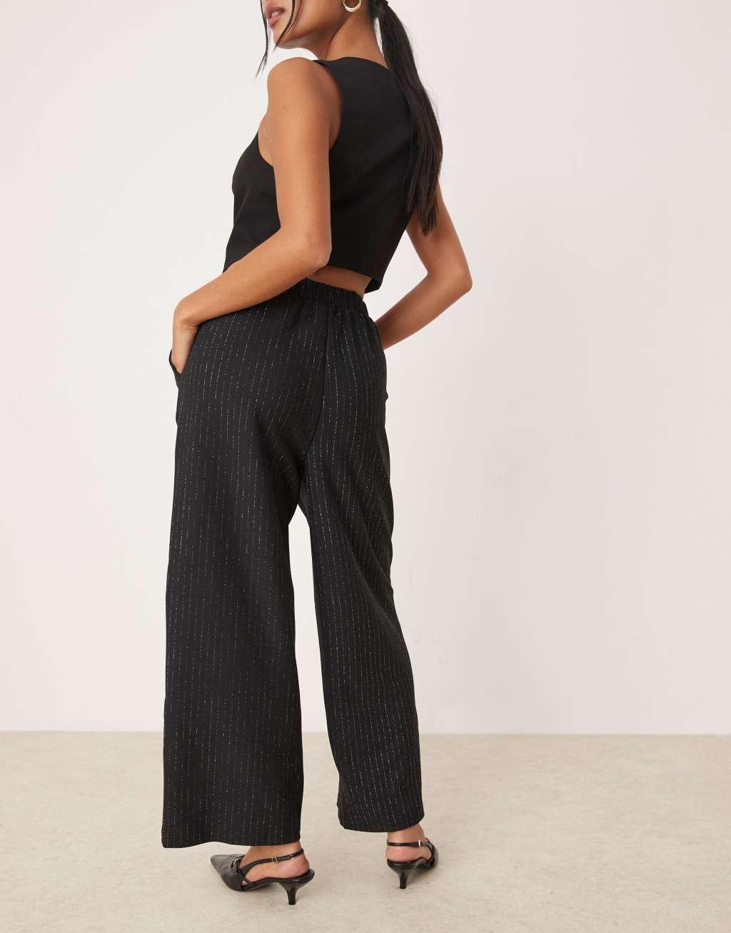 JDY Petite wide leg lurex pants in black Product Image