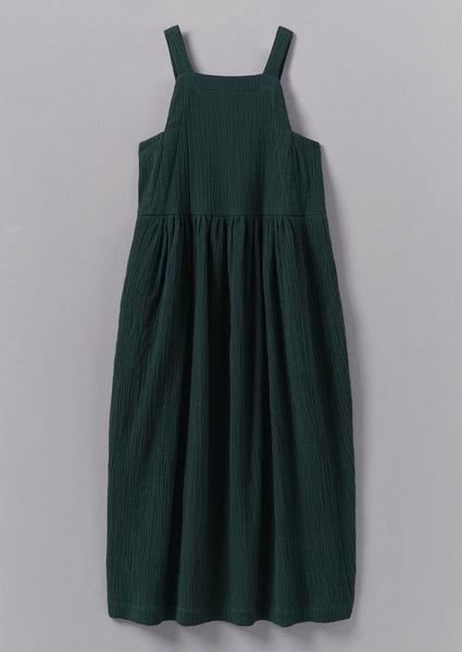 Gathered Waist Crinkled Cotton Dress | Oil Green Product Image