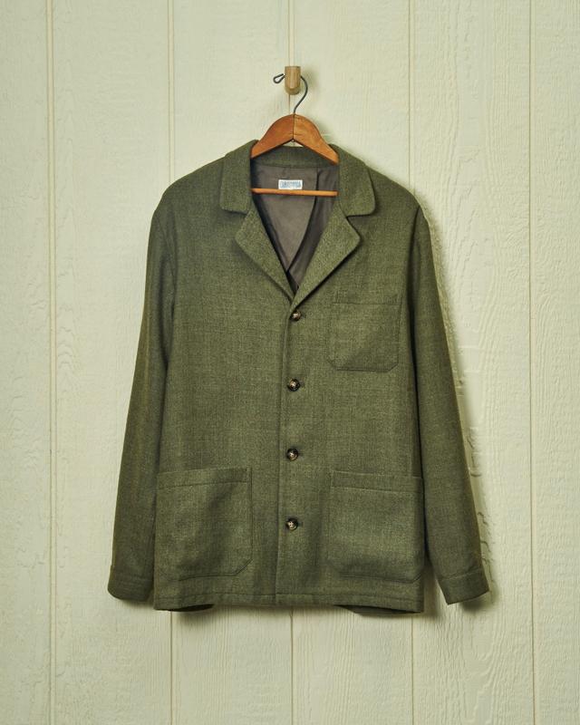 Lambswool Loafer Jacket in Olive Herringbone Product Image