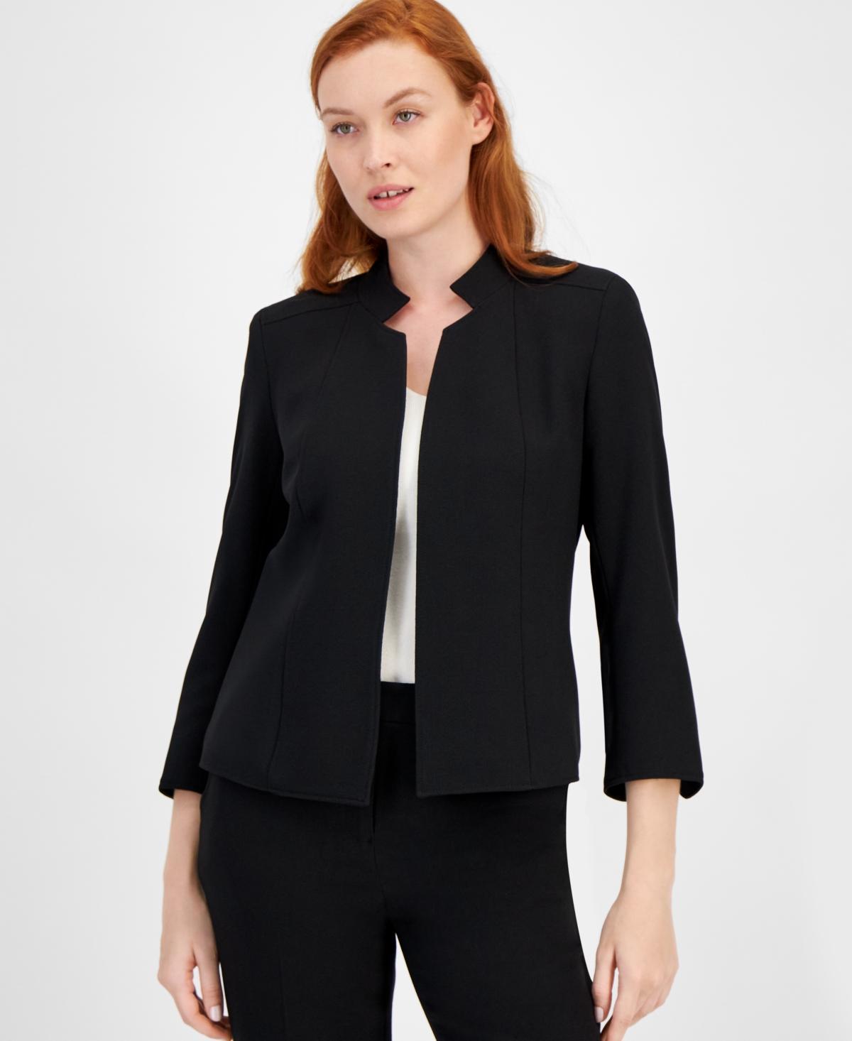 Anne Klein Stretch Crepe Seamed 34 Sleeve Open Front Jacket Product Image