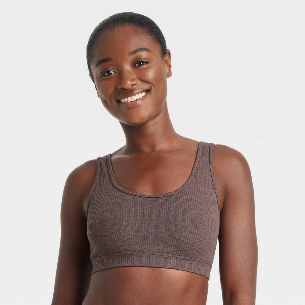 Womens Rib Knit Scoop Bralette - Auden Heathered Beige XL Product Image