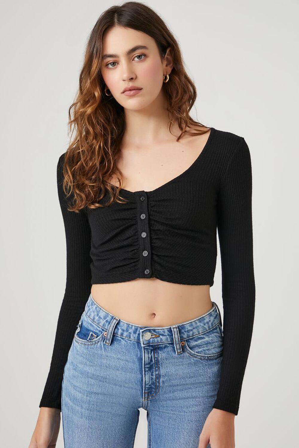 Ruched Rib-Knit Crop Top | Forever 21 Product Image